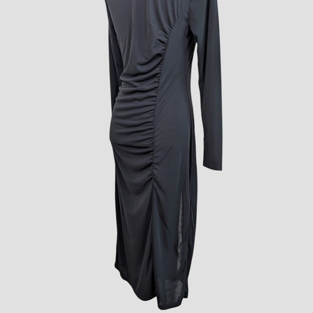 Future Collective Long Sleeve Mock Neck Ruched Black Midi Dress Women’s Medium - Picture 6 of 16